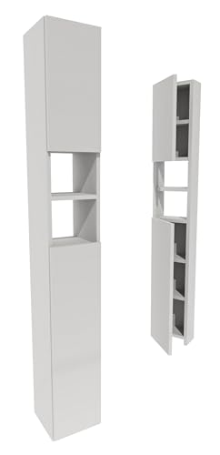 möbelkap Badezimmerschrank Weiß 24×31×172 cm – Badschrank Hochschrank schmal, modernes Badmöbel mit Türen & offenen Fächern, viel Stauraum für Handtücher und Kosmetik