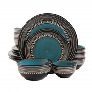 Gibson 92590.16 Elite Cafe Versailles Double Bowl Dinnerware Set Blue - 16 Piece