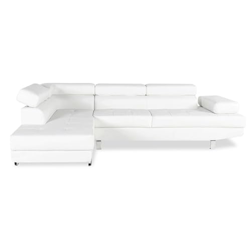 INTENSE DECO Charly - Canapé d'angle Gauche avec têtières relevables Blanc