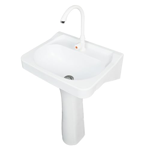 Plastic Pedestal Sink small Bathroom Pedistal Sinks Set 19.6x15.3x31.5H No-Drill Installation Self-Adhesive Wash basin with Faucet Hole for Lavatory Room Column Wash Basin Rv Sink for Home Garage