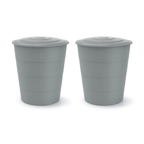 Kreher® 2 barriles de agua XXL "Smooth" 510L con tapa, de plástico resistente en color antracita/gris. Aspecto discreto en formato redondo, atemporal y moderno. (2 x gris con tapa)