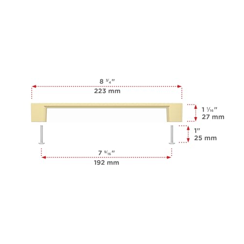 Image of Richelieu Hardware BP8160192160 Armadale Collection 7 9 /16-inch (192 mm) Center-to-Center Satin Brass Modern Rectangular Cabinet and Drawer Pull Handle for Kitchen, Bathroom, and Furniture