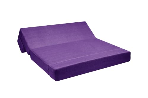 Image of Los Angeles Foldable Three Seater Sofa Cum Bed, Sofa Bed 5 X 6 Feet Jute Fabric Washable Cover- Including Cushion Perfect for Living Room & Office,Guest Room - Purple Color