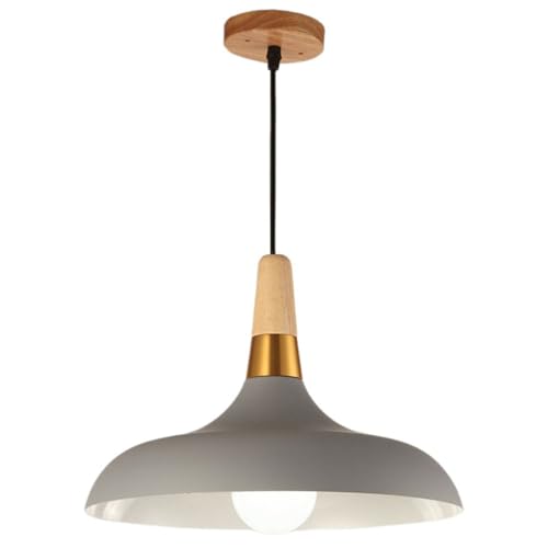 Suspension dôme plafonnier design nordique en métal et bois culot E27