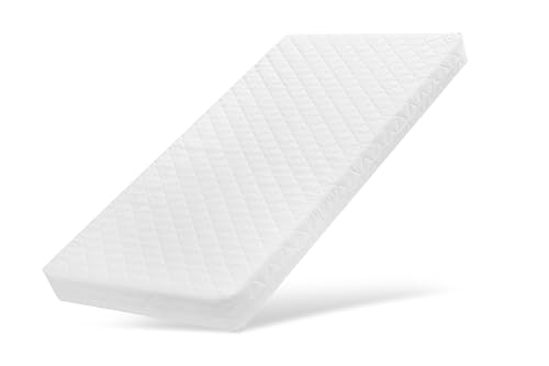 Love For Sleep JACOB Baby Cot Bed 120x60cm with Quilted Microfiber Foam Mattress – Convertible Wooden Toddler Bed with Large Drawer with Anti-Dust Cover, Guard Rail and Teething Rails (Grey)