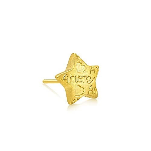 CHOW SANG SANG 999 24K Solid Gold Star with message 'Amore' Single Stud Earring 92645E (Sold Single Not Pair)
