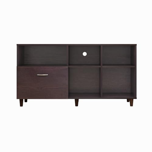 Image of VIKI Modern TV Unit for Living Room | Engineered Wood TV Cabinet with 1 Drawer Storage & 3 Open Shelves, Set Top Box Stand, Entertainment Unit, 140W x 74H x 40D cm | DIY | 1 Year Warranty (Wenge)