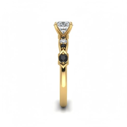 Image of Choose Your Gemstone Petite Pave Diamond CZ Engagement Ring Yellow Gold Plated Round Shape Petite Engagement Rings Minimal Modern Design Birthday Gift Wedding Gift US Size 4 to 12