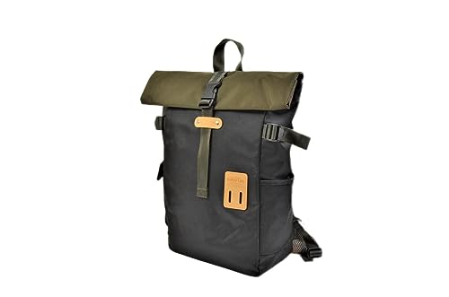 Harvest Label 2-Tone Rolltop Backpack - Black Olive Outdoor Daypack Everyday Office Workout Gym, HFC-9031-BOL-P