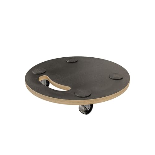 Amig - Plataforma de Carga con Ruedas - Soporte Rodante Redondo - 4 Alfombrillas Antideslizantes - Ø30 cm - Carga Máx.: 100 kg - 4 Ruedas: 2 con Freno - Madera Contrachapada - Certificado FSC - Negro