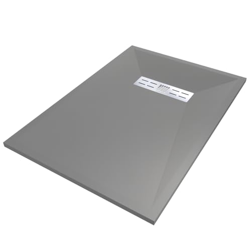 Imperma Duschtasse aus Mineralguss – extra flach & bodengleich – rutschfest und antibakteriell – moderne Duschwanne mit Gefälle, Siphon und Abdeckung inklusive – einfache Montage