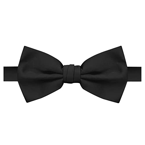 Jacob Alexander 3 Piece Set Men's Solid Color Cummerbund Pre-Tied Banded Bow Tie And Pocket Square - Black #TOP2
