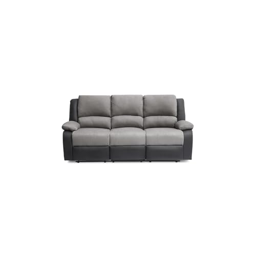 LOUNGITUDE - DETENTE - Canapé de relaxation - Manuel - 3 Places - En Simili/Microfibre - Gris/Noir...