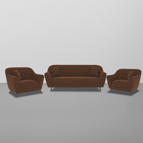 Image of Atticus 3+1+1 Seater Sofa Set for Living Room (Brown Colour) Premium Fabric Sofa