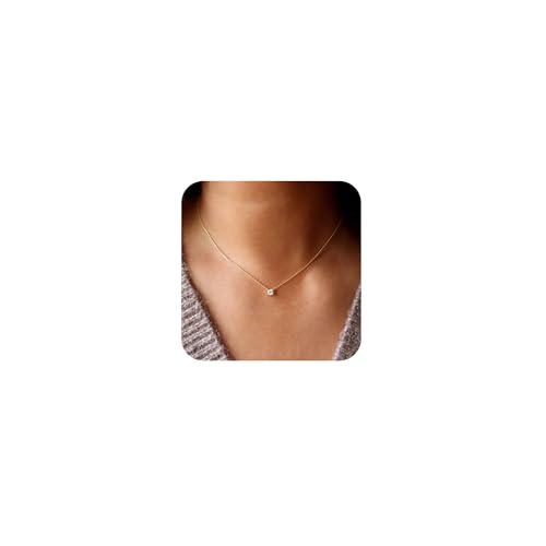14k Gold Plated Cubic Zirconia Diamond Pendant Necklace Dainty Simple Gold Choker Necklaces for Women