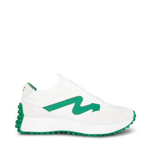 Steve Madden Women's Campo Sneaker, White/Green, 6.5