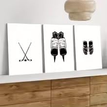 LMAIWANG 3 sztuki nowoczesnych, minimalistycznych obrazów do hokeja na lodzie z kijami hokejowymi plakaty do dekoracji ścian (70 x 100 cm x 3/bezramowe)