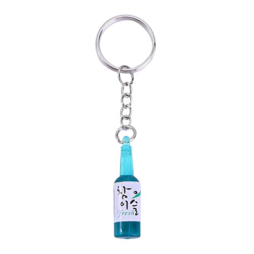 Korean Soju Bottle Keychain Miniature Key Chain, Simulation Resin Soju Bottle Keyring Jewelry Bag Pendant Car Key Accessories, Blue, 4.0cm