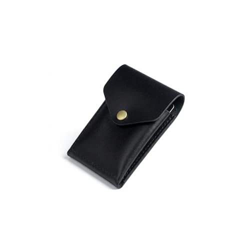 Image of WILDMAN Flip Genuine Leather Vertical Slim Wallet for Men and Women | Pull-String Quick Card Access | Compact Front Cash Pocket & Button Lock | Minimalist Travel & Daily Carry Wallet(Black)