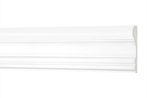 Listón plano de 2 metros 87 x 27 mm - estuco perfil de PU liso, blanco, resistente a los golpes - AD311 Hexim Perfect - Perfil plano decorativo, moldura de pared perfil decorativo Cover