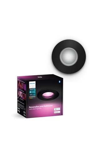 Philips Hue White & Color Ambiance Xamento focos empotrables 1 pack, lámparas de baño regulables, sistema de iluminación Hue, 16 millones de colores, control de la luz mediante voz y app, negro
