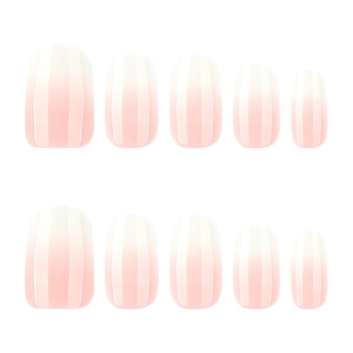Image of Square Press on Nails Short Fake Nails Ombre Acrylic Full Cover Glue on Nails Pink White Stick on Nail Glossy Reusable Artificial False Nail for Women Girls Nail Decoration 24Pcs