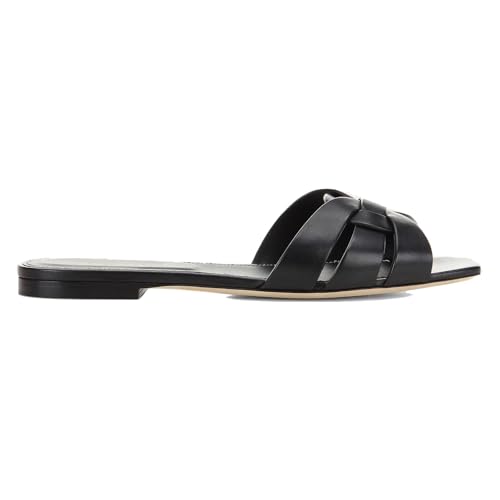 Image of THESHY Women's Flat Sandals Square Toe Patent Leather Comfortable Slip on Slippers Casual Summer Dressy Beach Slide Sandals for Women