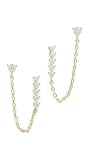 By Adina Eden Women's Multi Cubic Zirconia Chain Double Stud Earrings, Gold, One Size
