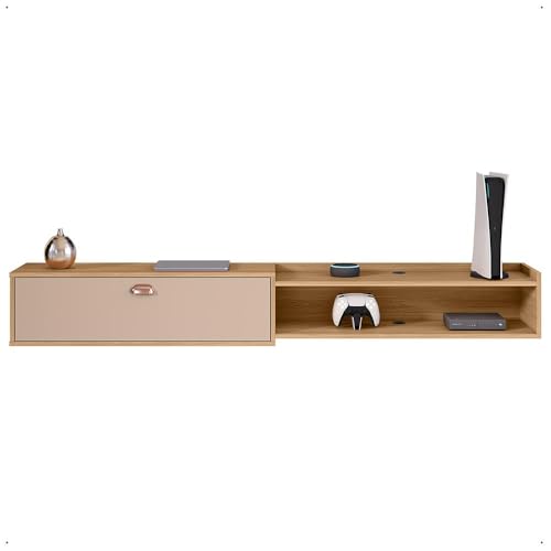 Rack Bancada Suspensa 1.8 Estante Home Supremo King Tv 70 Pol. 1 Porta Nicho Organizador Sala Quarto - Hanover/Fendi