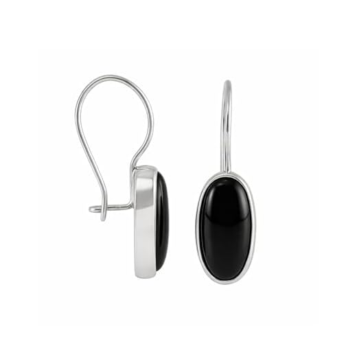 Echmeck Womens 925 Sterling Silver Oval Black Onyx 7x14mm Drop Dangle Handmade Earrings