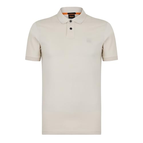 BOSS Mens Logo Patch Cotton Blend Piqué Polo Top Open White XXL