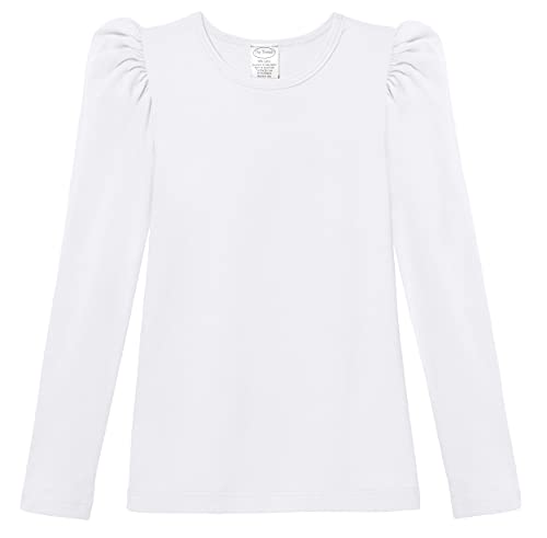 City Threads Little Toddler Girls' Baby Rib Cotton Long Sleeve Puff Fashion Shirt Tee Tshirt Formal Wear Blouse Church Mass Clothes, White, 10