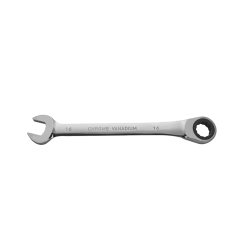 Image of BLACK CANYON 16 mm Ratchet Combination Wrench, 12-Point Box End & Hex Opening, Polished Steel Ratcheting Wrench with SAE & Metric Sizes