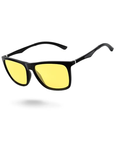 Meeloog Men's Night Vision Driving Riding Glasses, Polarized Yellow Lens Sunglasses with UV Protection and Anti Glare MST0029