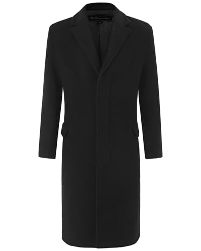 Image of Mens Black Wool Winter Overcoat - Cashmere Blend Bond Topcoat, Single Breasted Formal Dress Coat