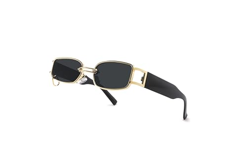 Zoey Small Square Sunglasses Metal Frame Full Rim Glasses Womens Outdoor Fashion Eyewear For Party UV Protection Womens Gift Gold/Black4