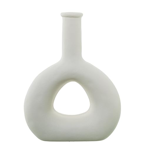 Vaso da Tavolo con Un Foro in Ceramica Tono Crema Ruvida Medidas: 19x7x26cm
