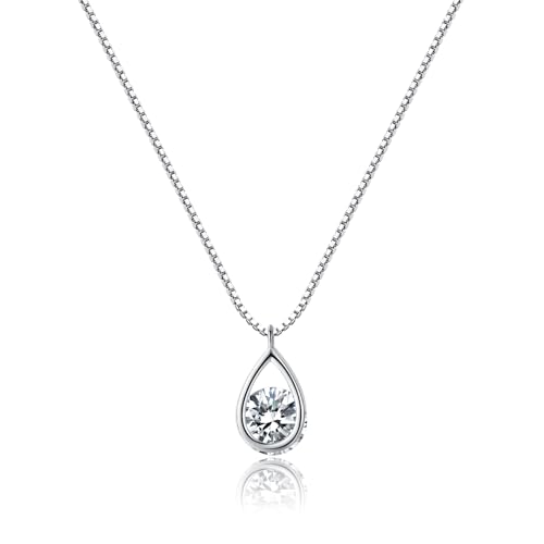 Reffeer Solid 925 Sterling Silver Cubic Zirconia Teardrop Pendant Necklace for Women Teen Girls Sparkling Crystal Choker Necklace