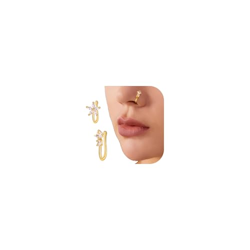 Gmai Hole-Free Fake Nose Ring Clip Adjustable Delicate Flower Zircon Low-Allergy Alloy is A Fashionable Jewelry Suitable for Sensitive Skin (Zircon Nose Ring)