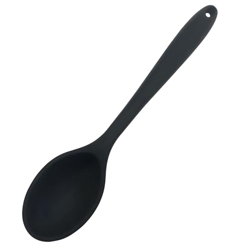 Kibon Silicone Cooking Spoon 27cm (10.63) Heat Resistant - Non Stick Kitchen Utensil for Baking Stirring & Mixing | Dishwasher Safe 1-Pack Black
