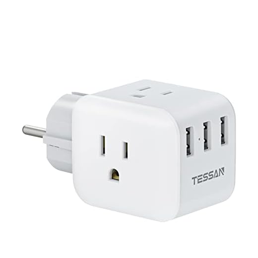 TESSAN France Germany Iceland Power Adapter, Schuko European Travel Plug Adapter with 3 USB 3 American Outlet, Type E/F Plug Adapter for US to Most of Europe German French Iceland Spain Poland Sweden