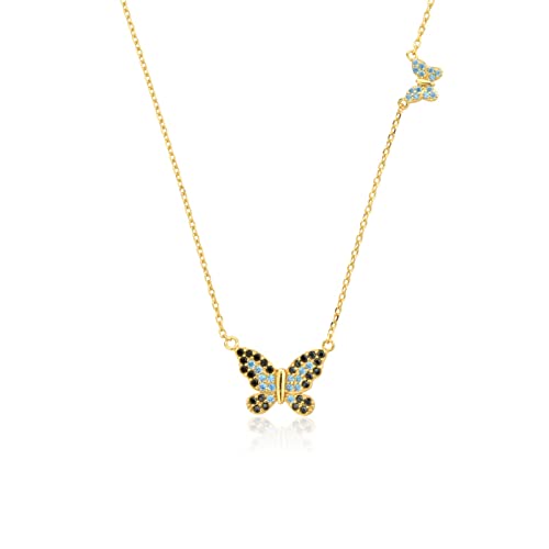 Collier long anti-ternissement argent 925 avec double papillon élégant