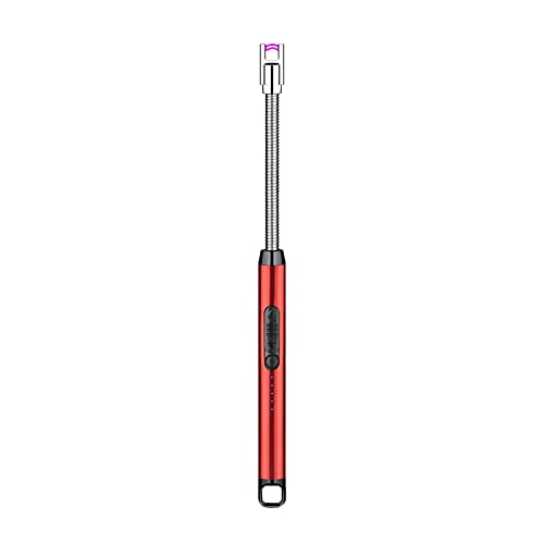 Multifunktionale LED Display Lichtbogen Feuerzeug, USB wiederaufladbar Stabfeuerzeug, tragbar flammenlose Feuerzeug elektrisch, Sicherheitsschloss für Kerzen Gasherde Grill (Rot)