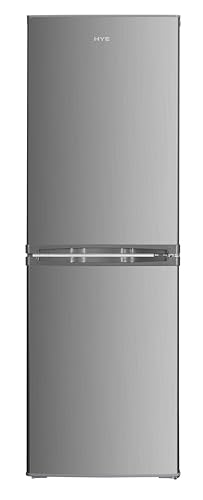 HYE Fridge Freezer - Small 50/50 Freestanding Fridge Freezer 144cm Height 48cm Width 142 Litre Capacity Suitable For Apartments & Couples Compact Design For Small Kitchens Silver