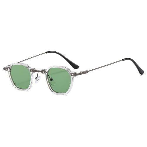 SRGDRR Gafas de sol cuadradas pequeñas para montar, conducir, gafas de sol, mujeres, hombres, gafas con montura metálica, gafas de sol con sombras UV400, C5, verde transparente, 145 * 137 * 34mm