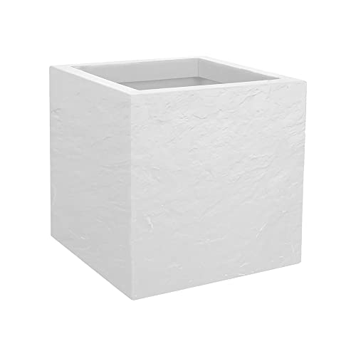 EDA - Tarro Cuadrado Volcania'Up 21 L - Decoración de imitación Piedra - Simple Pared - Zona de retención de Agua - 29,5 x 29,5 x 29,5 x 29,5 cm - Blanco ceusado