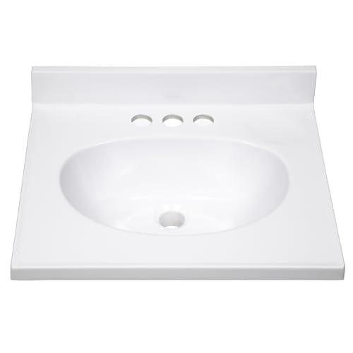 Image of Design House Cultured Marble Vanity Top, 19 in W x 17 in D, Integrated 4 in Centerset Oval Sink & Backsplash, Solid White, 586172