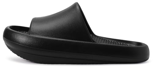 KUKTO Womens Recovery Sandals Orthopedic Slides Pillow Slippers Comfortable Plantar Fasciitis Arch Support Ladies Open Toe Negative Heel Shoes for Anterior Pelvic Tilt,Herniated Disc,Black,37-38