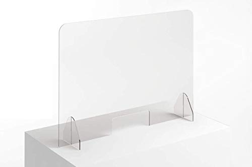 Mampara Protección Mostrador 100 x 75 cm - Transparente con bases muy robustas - Mampara para tiendas, separador, farmacias, gasolineras, comercios, supermercados, tiendas