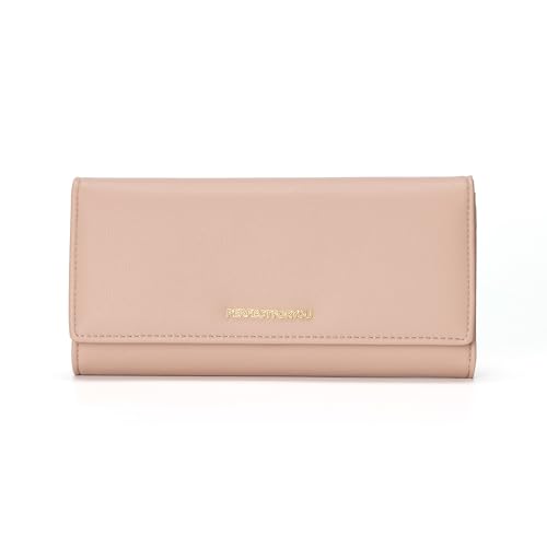 JIUFENG Womens Trifold Slim Wallet, Credit Card Holder with Coin Purse, Clutch Organizer for Women (Pink)